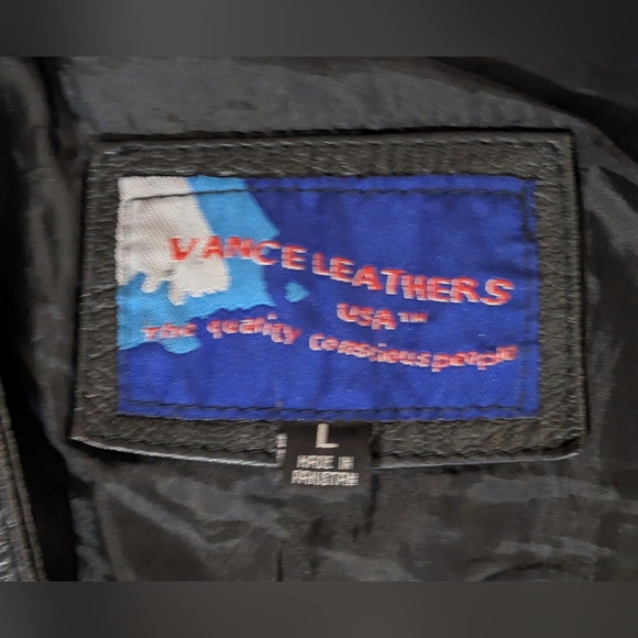 Vance Leathers Size Lg Black Leather Motorcycle Vest Lace Up Sides Snap Biker - Picture 12 of 12